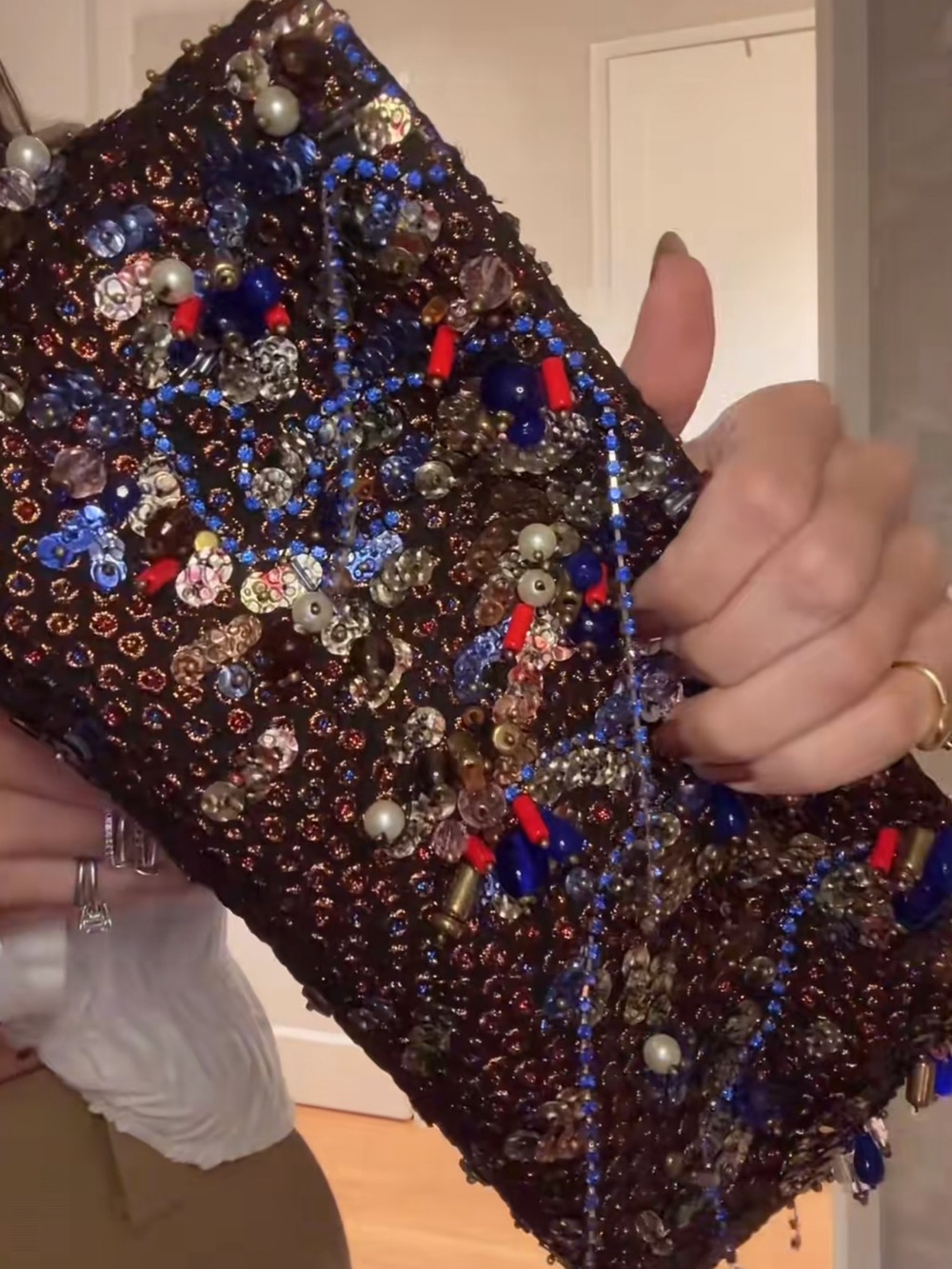 Dries Van Noten Brown Beaded Embellished Evening Clutch